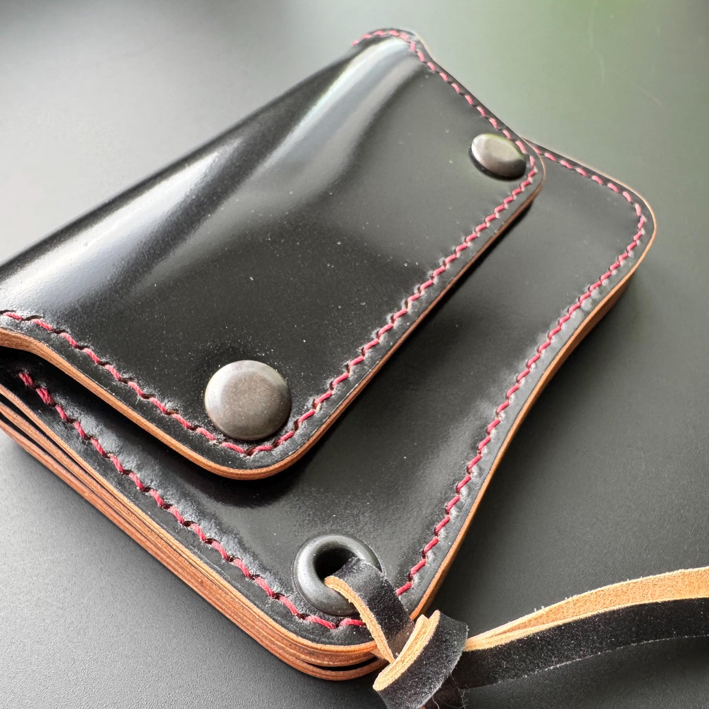 Rocado Shell Cordovan Short Trucker Wallet With A Ring For Chain Or Lanyard, Stylish Wallet For Rider, Biker or Trucker