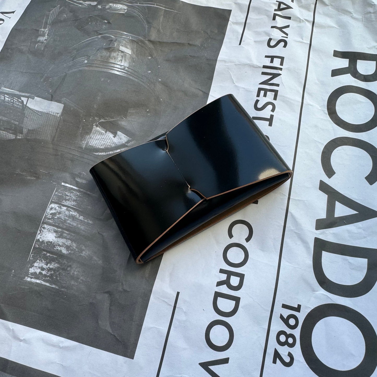 Rocado Shell Cordovan Stitchless Leather Mini Cards Wallet, Origami Minimalist Wallet, EDC Card Holder Case