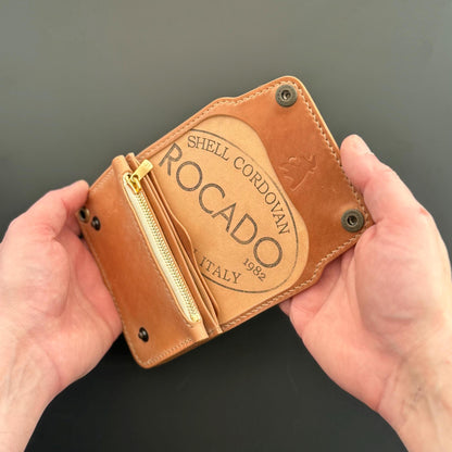 Rocado Shell Cordovan Short Trucker Wallet With A Ring For Chain Or Lanyard, Stylish Wallet For Rider, Biker or Trucker