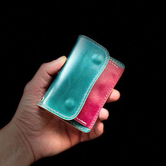 Rocado shell Cordovan Compact Leather Wallet With Coin Purse, Leather Card And Cash Holder