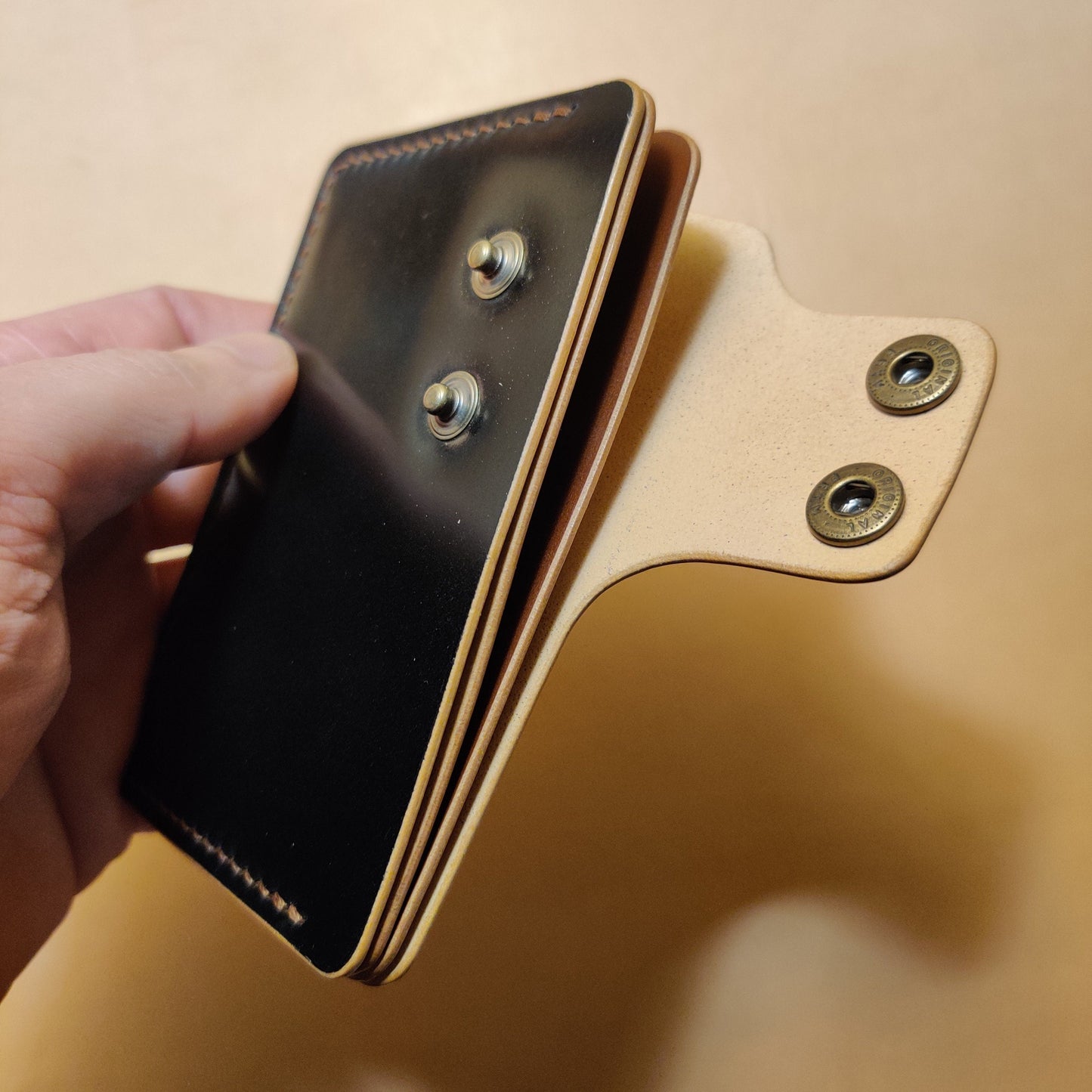 Rocado Shell Cordovan Leather Card Holder, Pocket Mini Wallet, Minimalist Card Holder Case