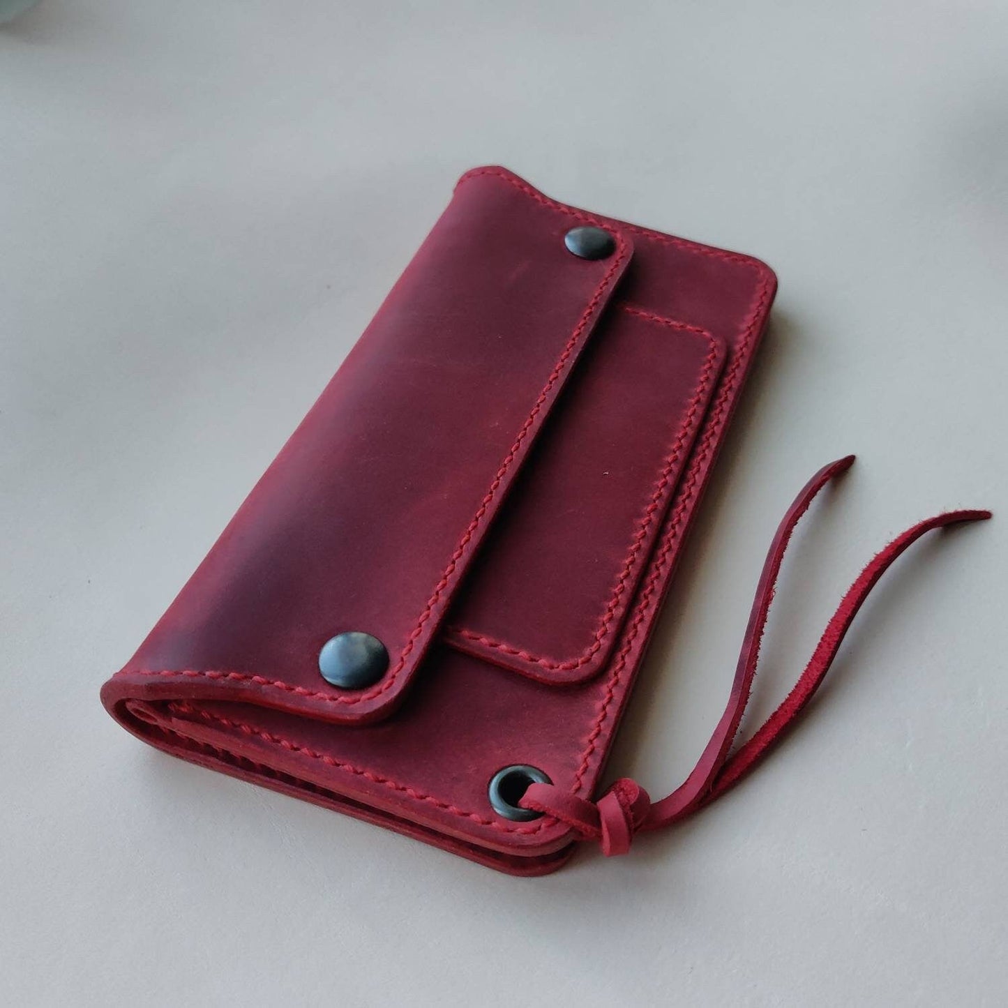 Long Trucker Wallet With A Ring For Chain Or Lanyard , Handmade Wallet For Rider, Biker or Trucker