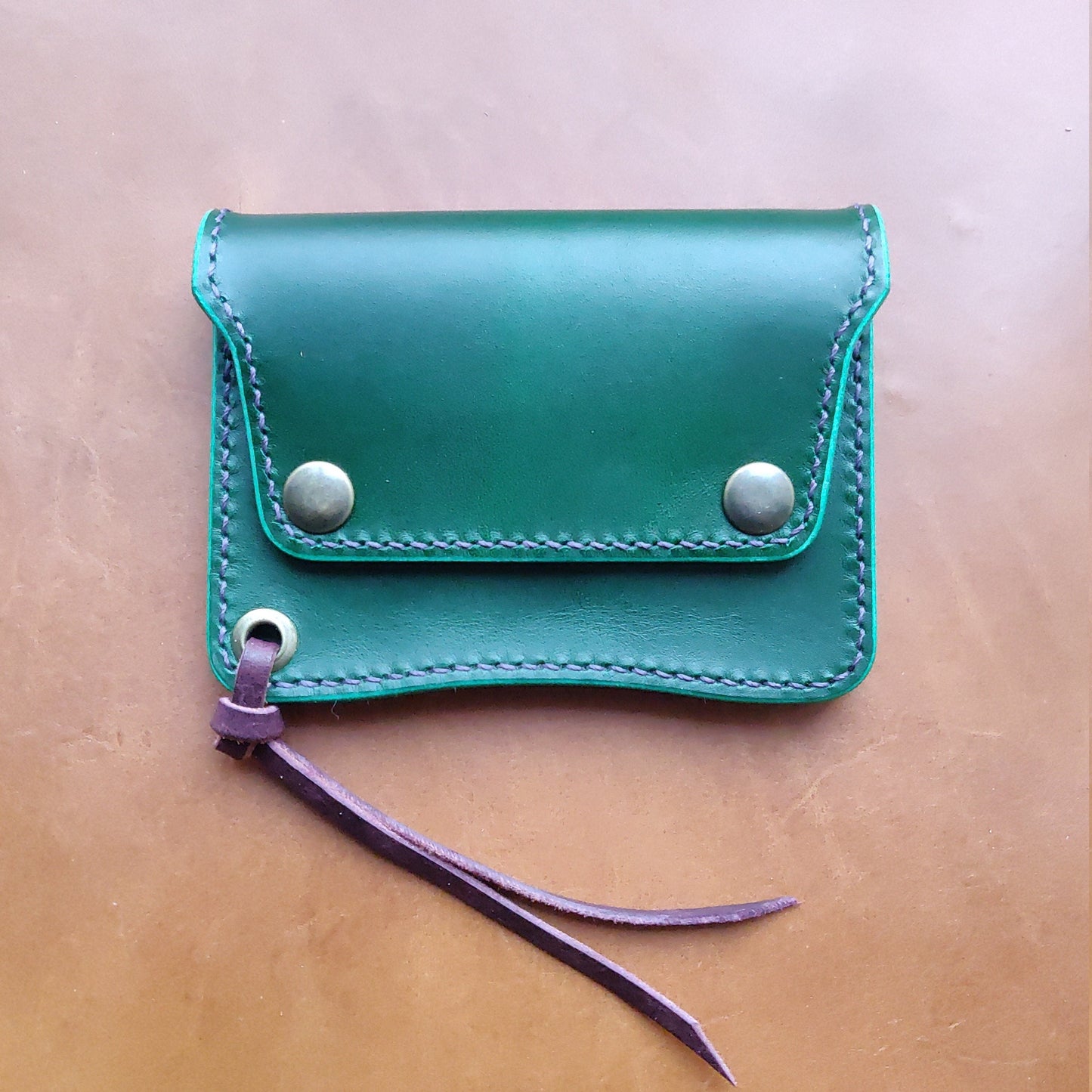 Short Trucker Wallet With A Ring For Chain Or Lanyard, Veg Tan Wallet, Stylish Wallet For Rider, Biker or Trucker