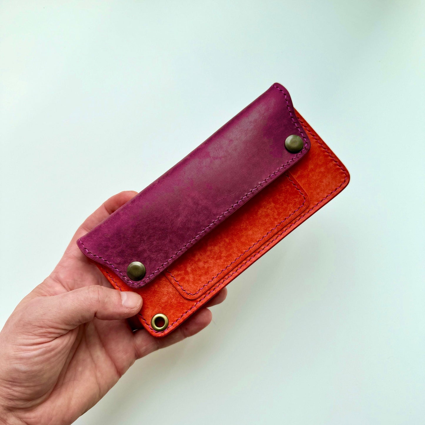 Long Trucker Wallet With A Ring For Chain Or Lanyard , Handmade Wallet For Rider, Biker or Trucker