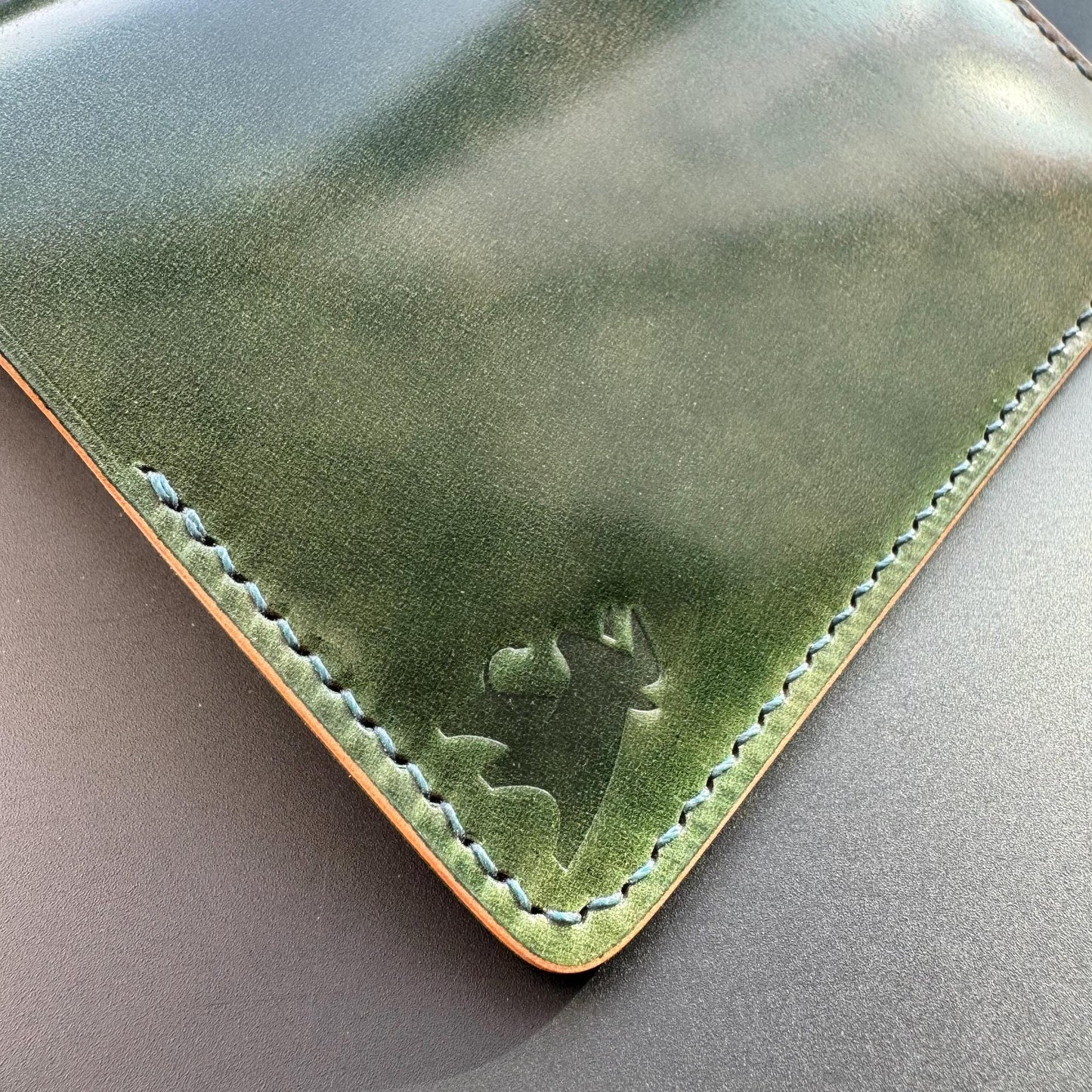 Handmade Shell Cordovan Passport Cover – Marbled Green Apple – Rocado Leather – Luxury Travel Wallet – Hand-stitched