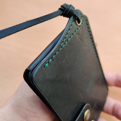 Leather Card Holder With A Ring For Chain Or Lanyard, Pocket Mini Wallet, Minimalist Card Holder Case