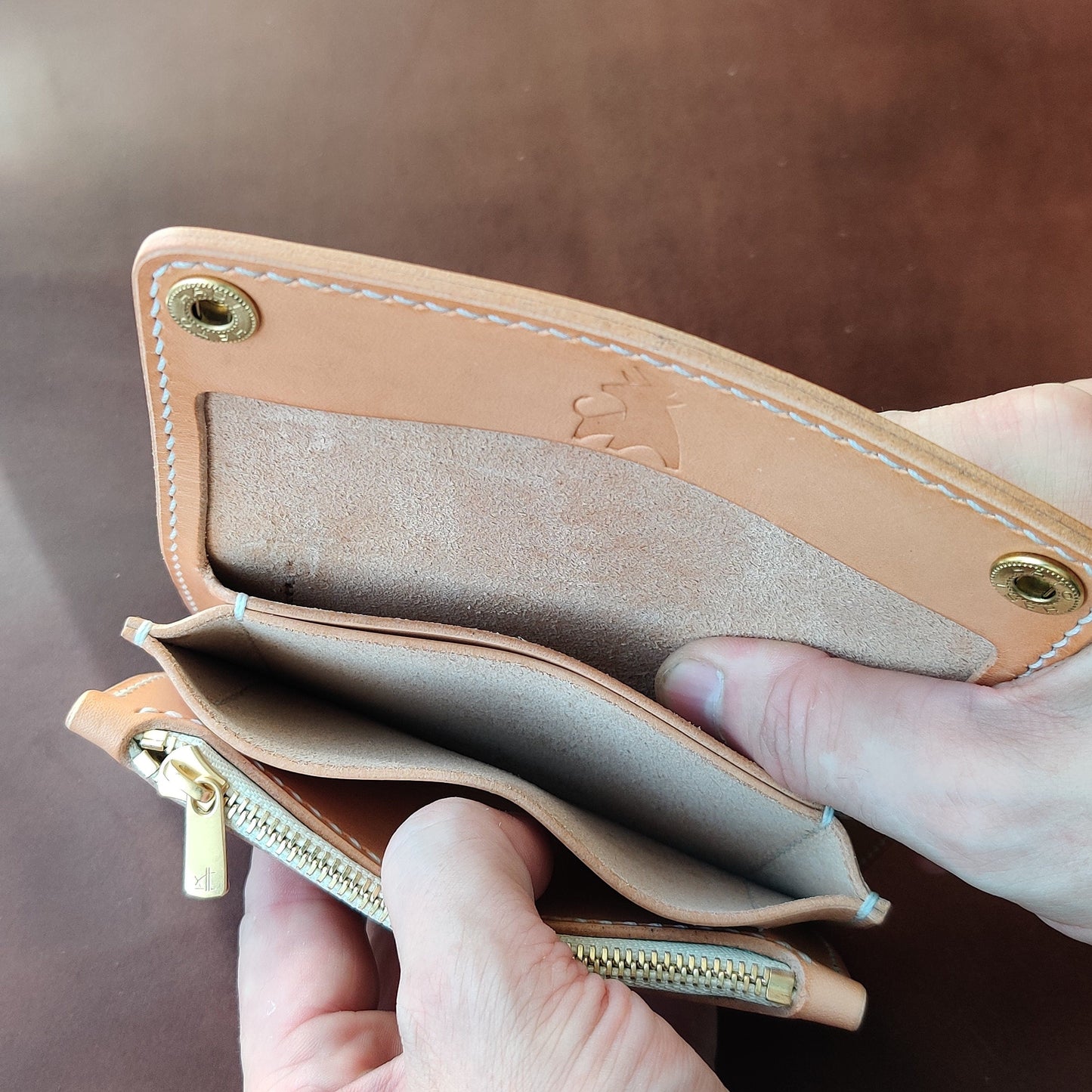 Vegetable Tanned Natural Leather Mini Trucker Wallet, Luxury Compact Wallet