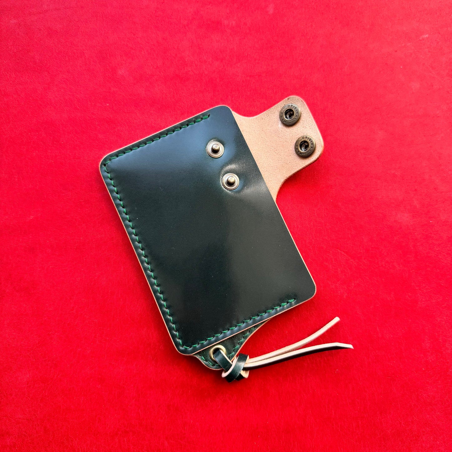 Rocado Shell Cordovan Leather Card Holder With A Ring For Chain Or Lanyard, Pocket Mini Wallet, Minimalist Card Holder Case