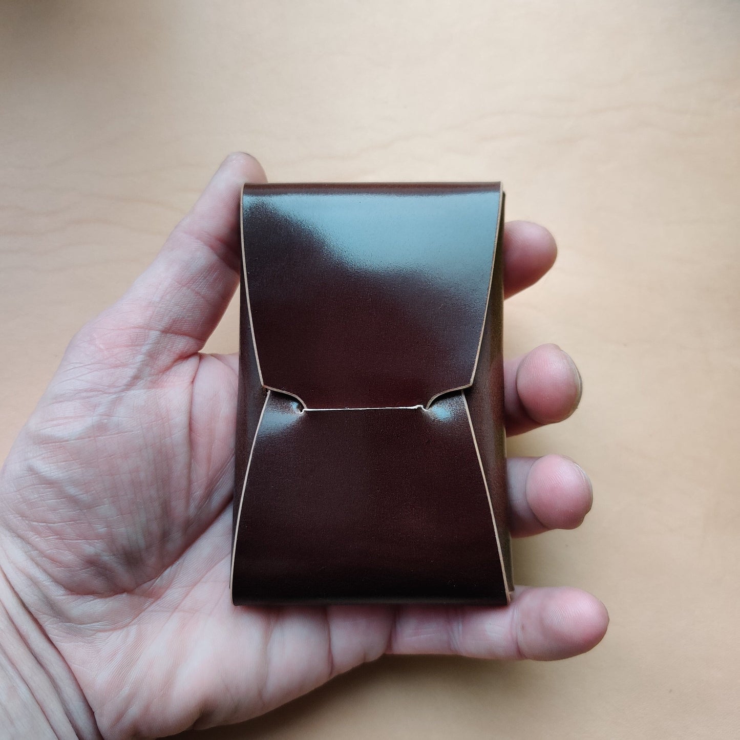 Rocado Shell Cordovan Stitchless Leather Mini Cards Wallet, Origami Minimalist Wallet, EDC Card Holder Case