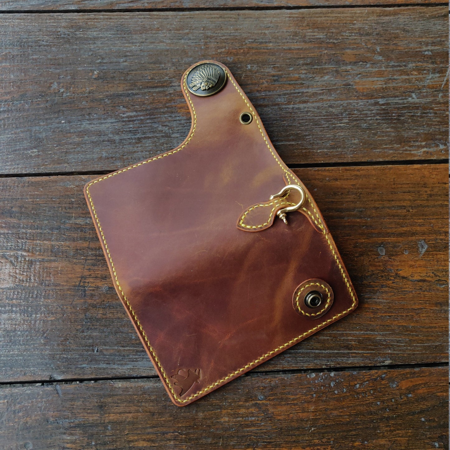 Leather Biker Wallet With Decorative Concho Button, Trucker Wallet With Ring For Chain or Lanyard, Travel Western Wallet