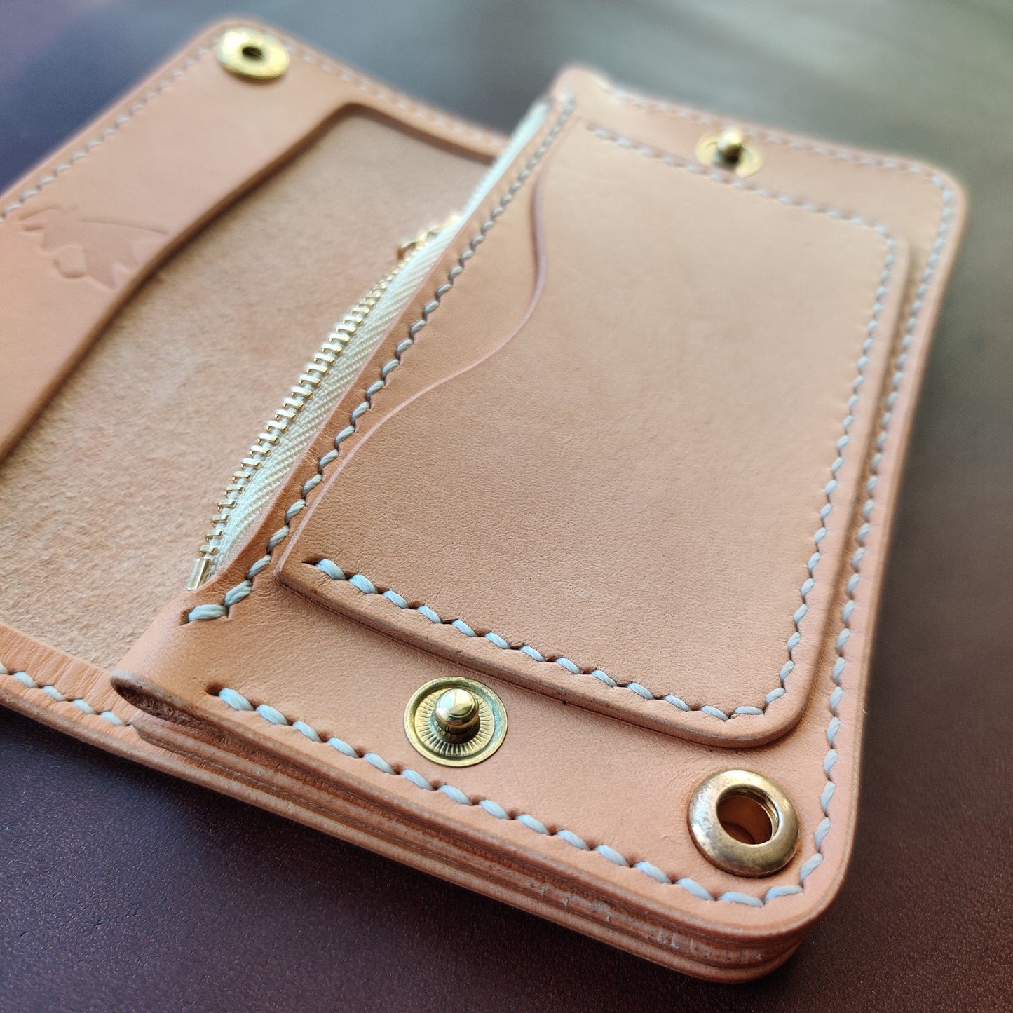 Vegetable Tanned Natural Leather Mini Trucker Wallet, Luxury Compact Wallet
