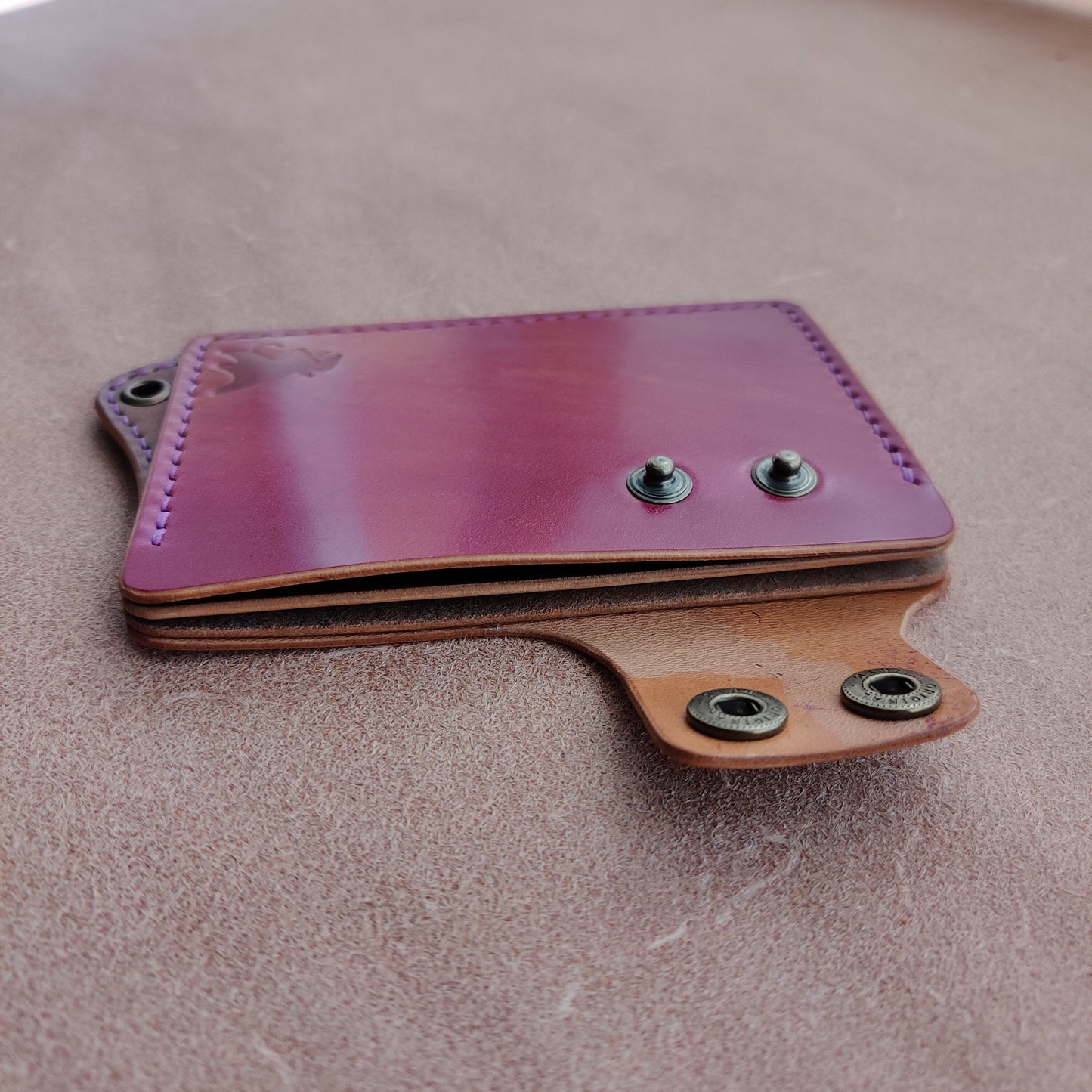 Rocado Shell Cordovan Leather Card Holder With A Ring For Chain Or Lanyard, Pocket Mini Wallet, Minimalist Card Holder Case