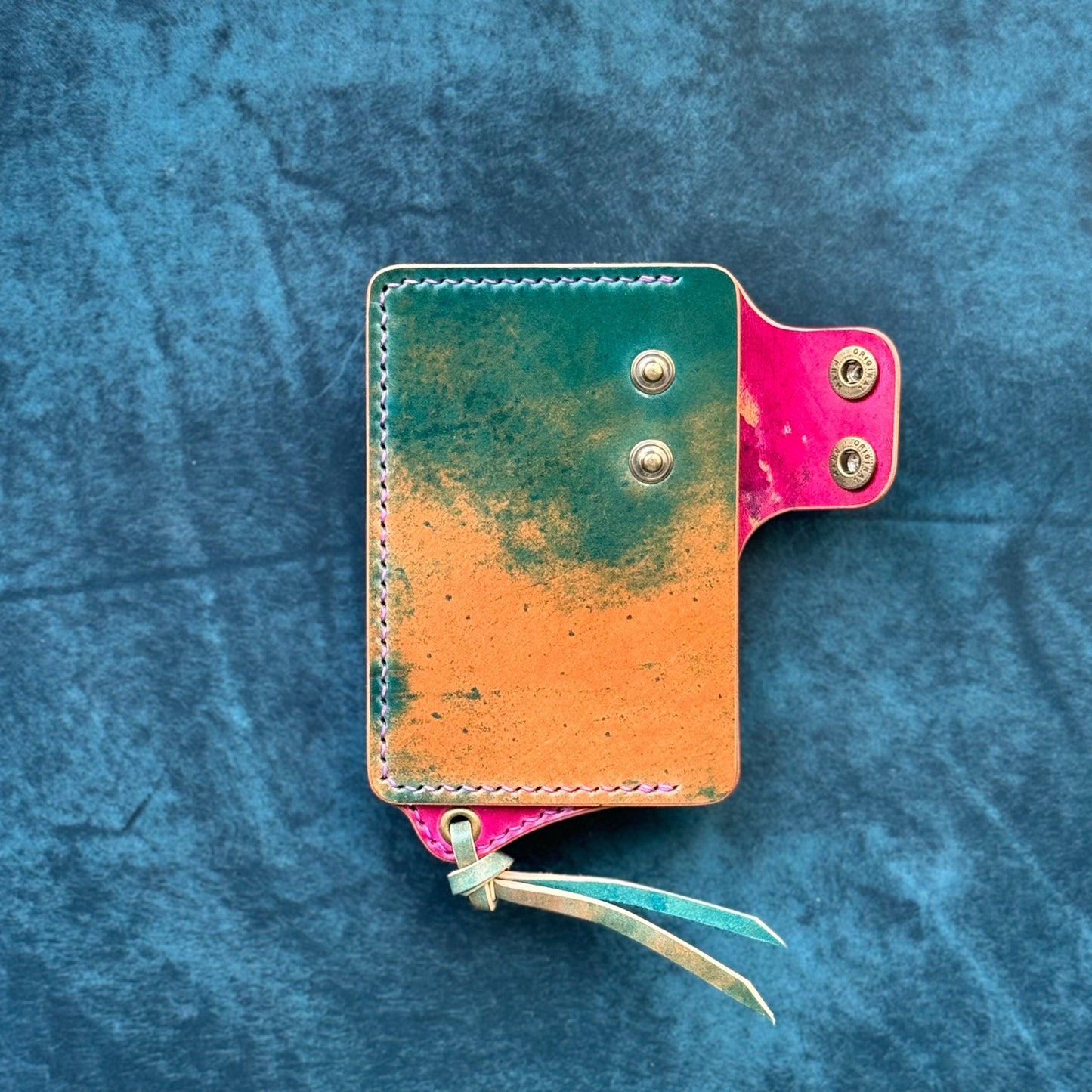 Rocado Shell Cordovan Leather Card Holder With A Ring For Chain Or Lanyard, Pocket Mini Wallet, Minimalist Card Holder Case