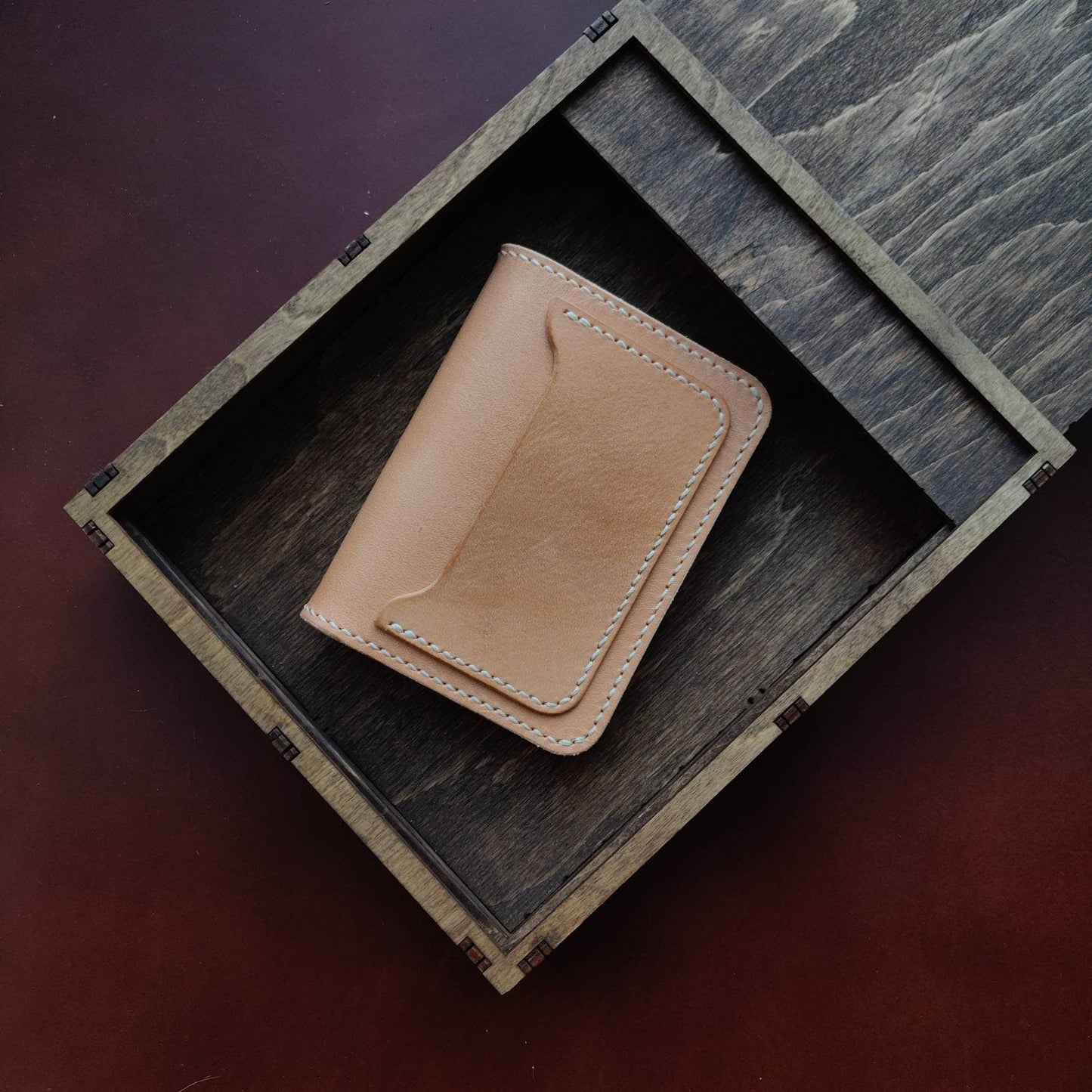 Short Trucker Wallet With A Ring For Chain or Lanyard, Unpainted Veg Tanned Wallet For Rider, Biker or Trucker