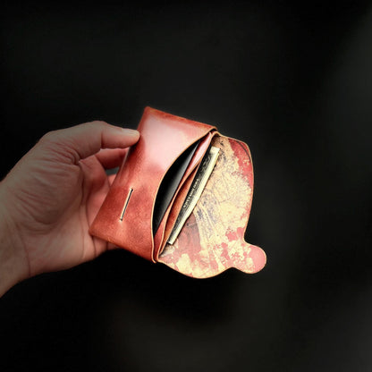 Stitchless Shell Cordovan Leather Cards Wallet, Origami Minimalist Wallet, EDC Card Holder Case