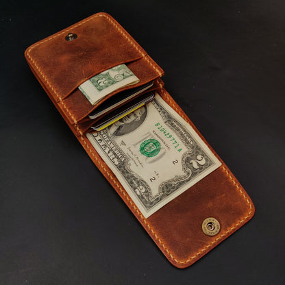 Leather vertical minimalist bifold EDC wallet