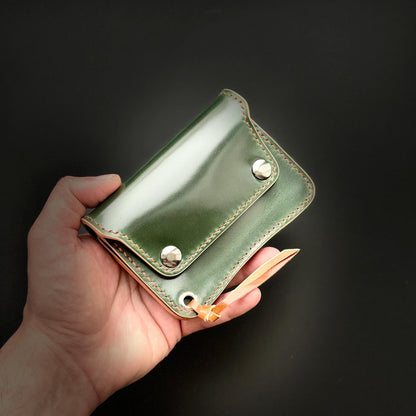 Rocado Shell Cordovan Short Trucker Wallet With A Ring For Chain Or Lanyard, Stylish Wallet For Rider, Biker or Trucker