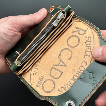 Rocado Shell Cordovan Short Trucker Wallet With A Ring For Chain Or Lanyard, Stylish Wallet For Rider, Biker or Trucker