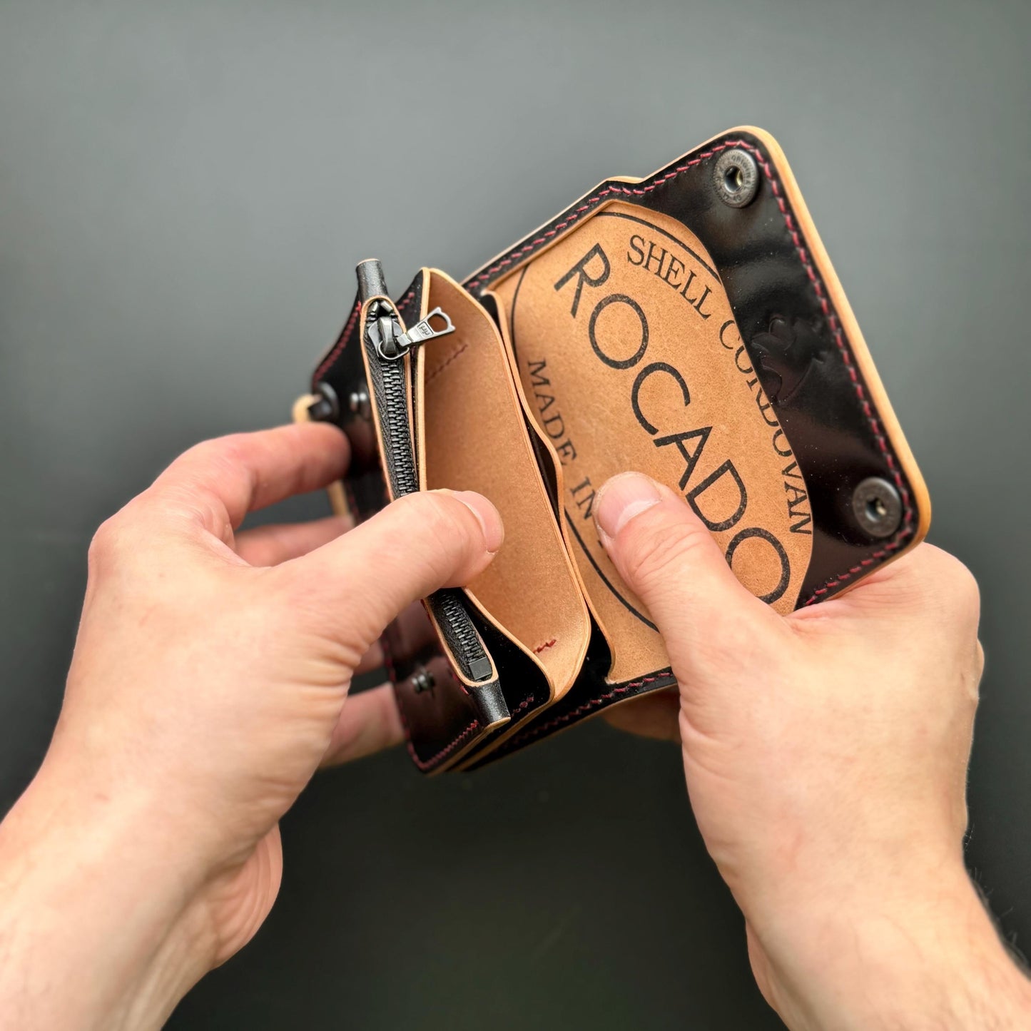 Rocado Shell Cordovan Short Trucker Wallet With A Ring For Chain Or Lanyard, Stylish Wallet For Rider, Biker or Trucker