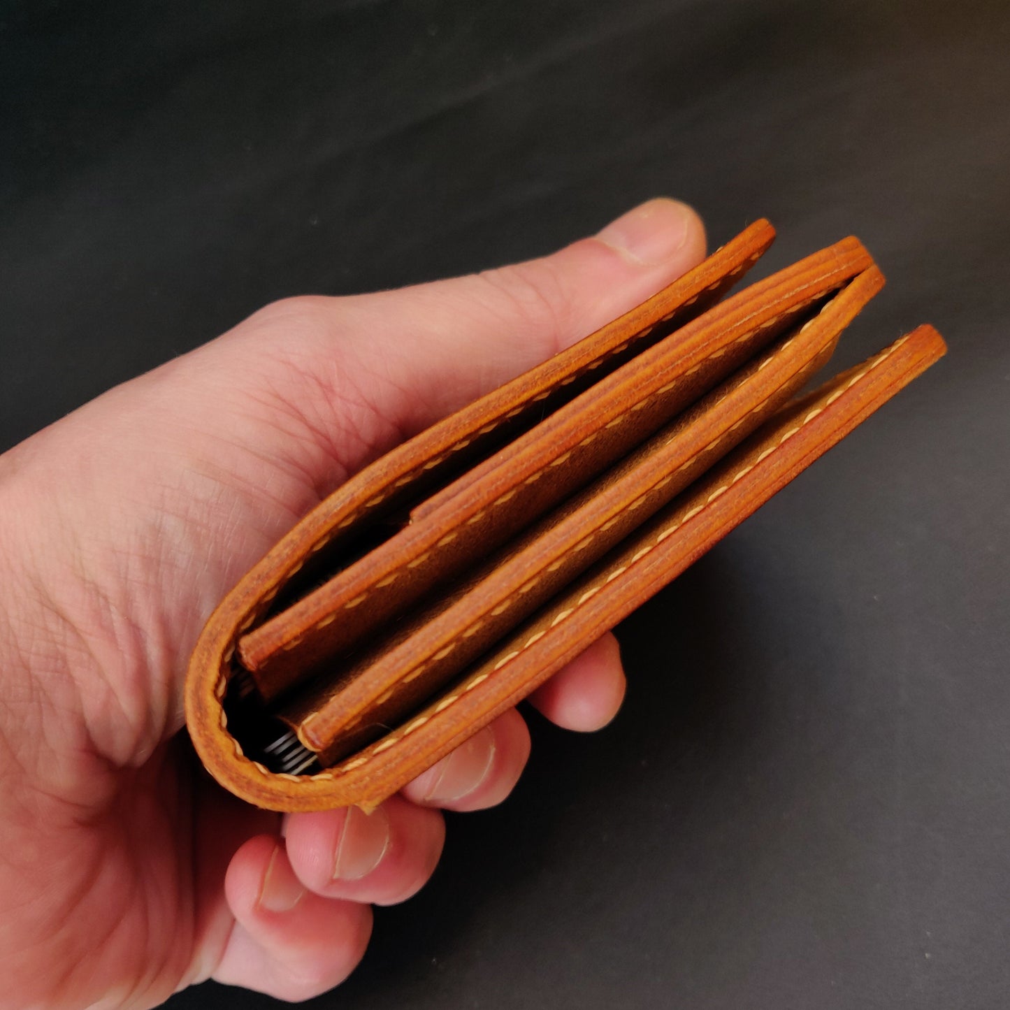 Leather vertical minimalist bifold EDC wallet