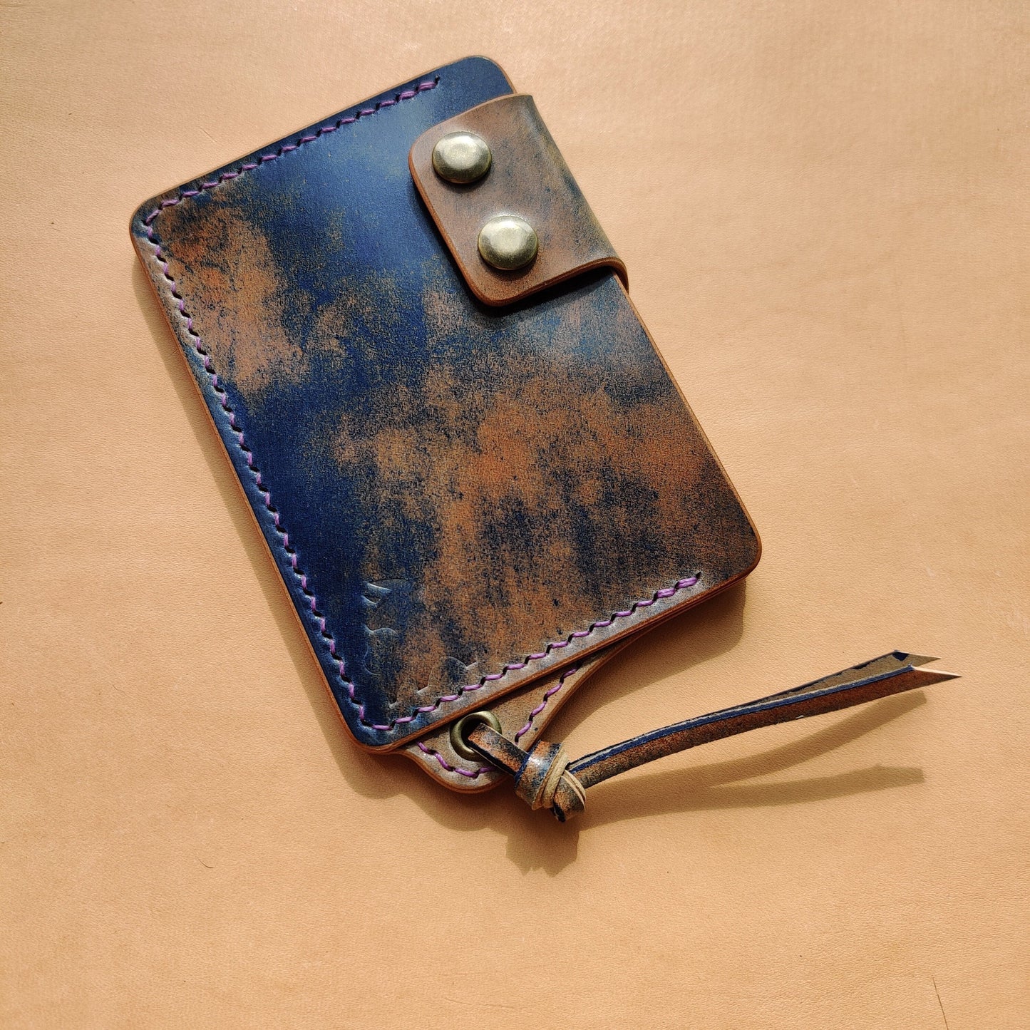 Rocado Shell Cordovan Leather Card Holder With A Ring For Chain Or Lanyard, Pocket Mini Wallet, Minimalist Card Holder Case