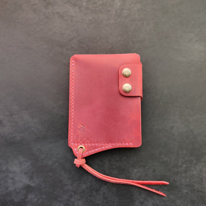 Leather Card Holder With A Ring For Chain Or Lanyard, Pocket Mini Wallet, Minimalist Card Holder Case