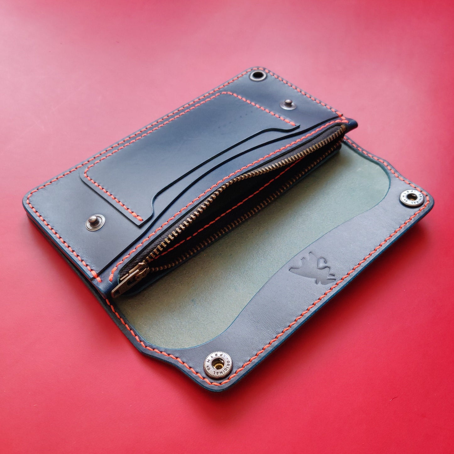 Long Trucker Wallet Vegetable Tanned "Buttero" Leather, With A Ring For Chain Or Lanyard , Handmade Wallet For Rider, Biker or Trucker