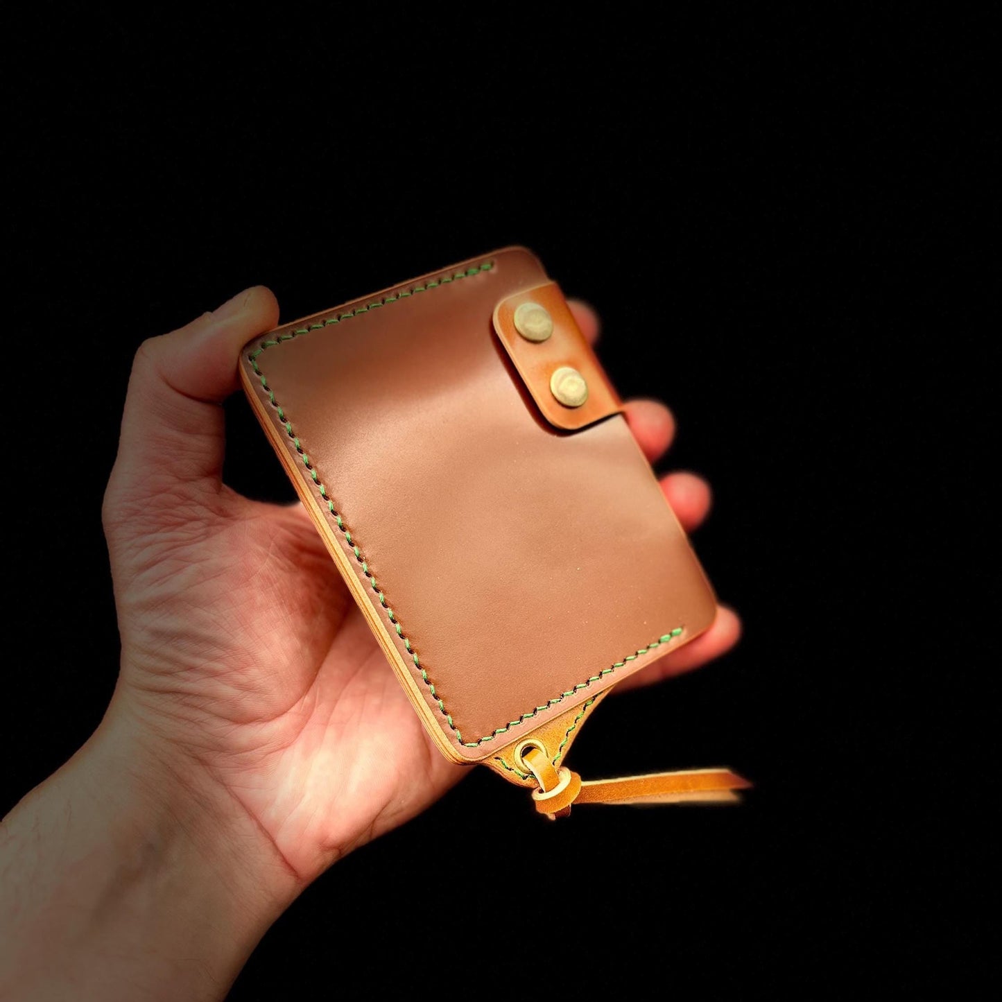 Rocado Shell Cordovan Leather Card Holder With A Ring For Chain Or Lanyard, Pocket Mini Wallet, Minimalist Card Holder Case