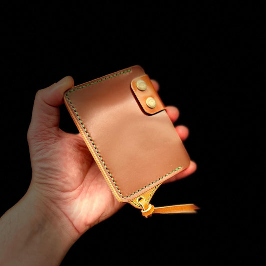Rocado Shell Cordovan Leather Card Holder With A Ring For Chain Or Lanyard, Pocket Mini Wallet, Minimalist Card Holder Case