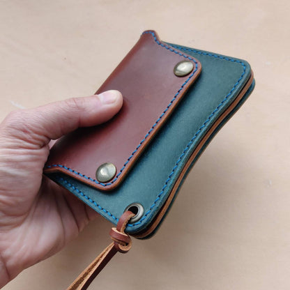 Short Trucker Wallet With A Ring For Chain Or Lanyard, Veg Tan Wallet, Stylish Wallet For Rider, Biker or Trucker