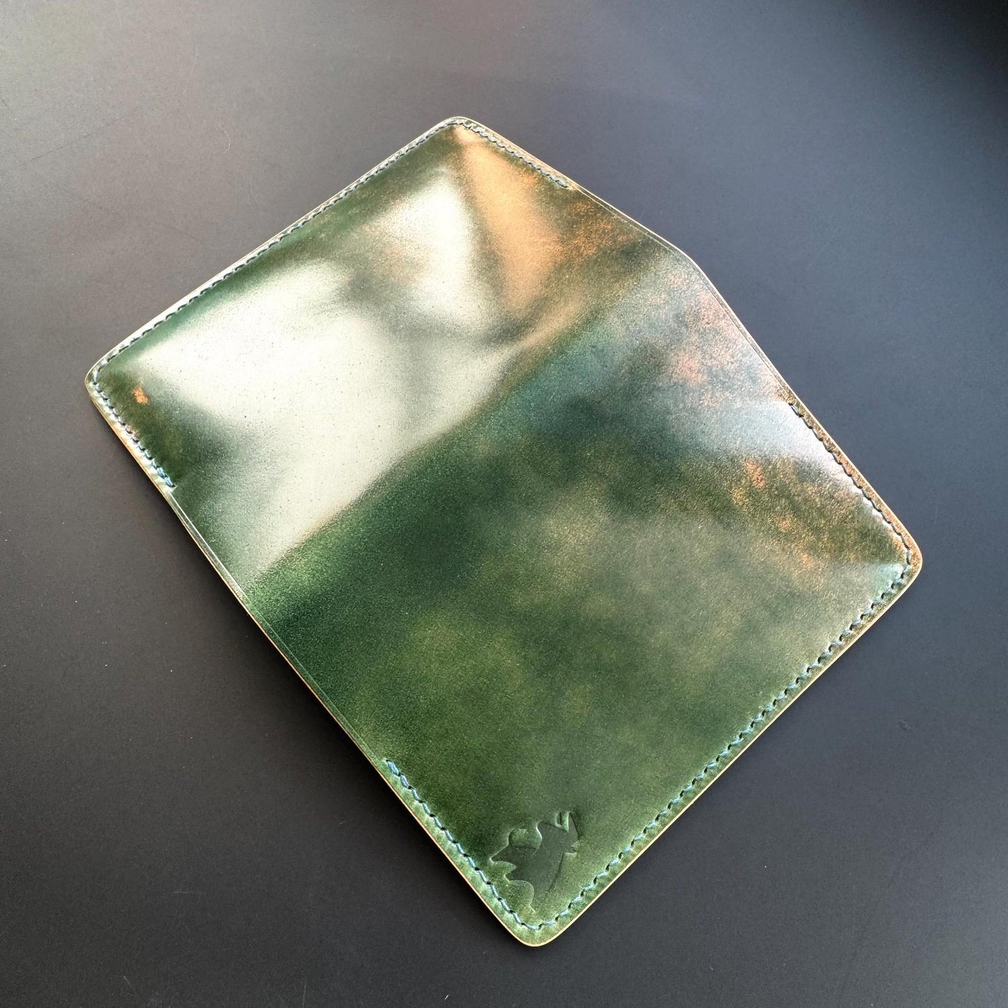 Handmade Shell Cordovan Passport Cover – Marbled Green Apple – Rocado Leather – Luxury Travel Wallet – Hand-stitched