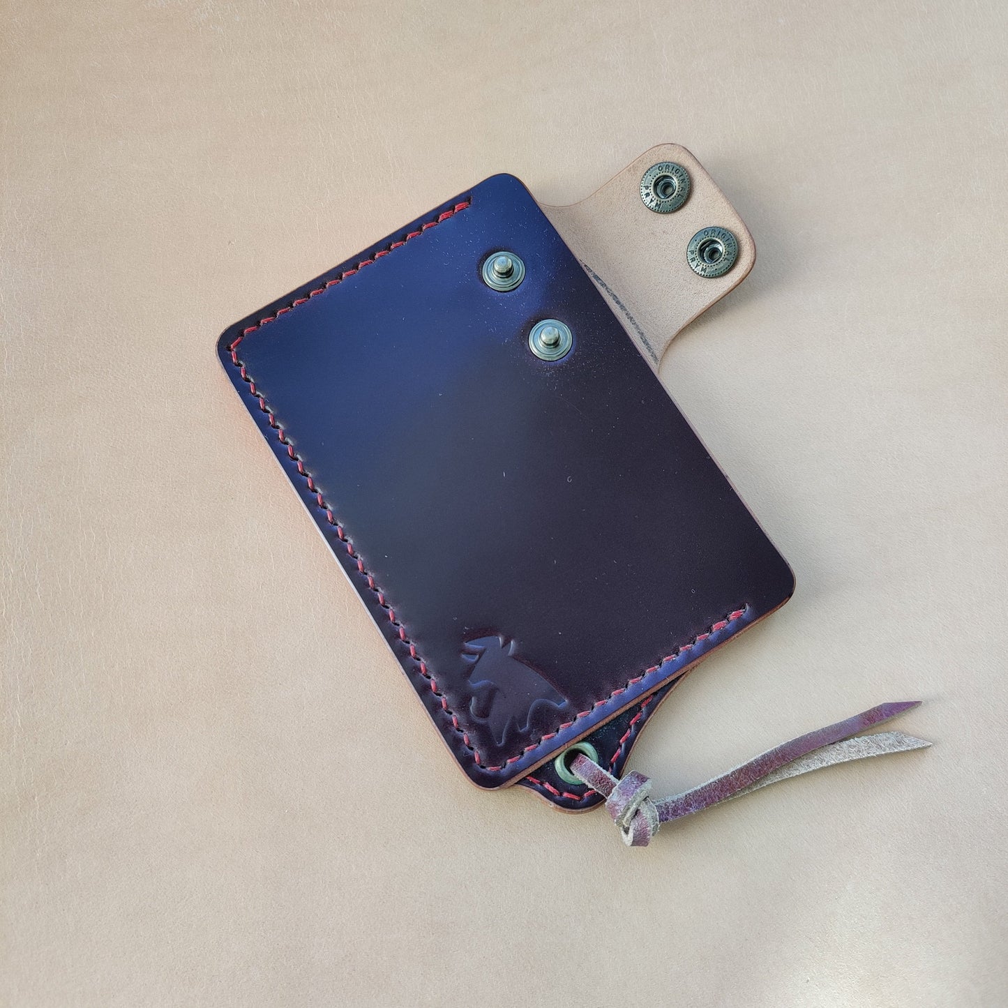 Rocado Shell Cordovan Leather Card Holder With A Ring For Chain Or Lanyard, Pocket Mini Wallet, Minimalist Card Holder Case