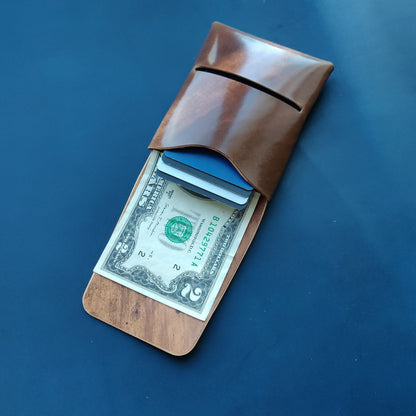 Stitchless Shell Cordovan Leather Cards Wallet, Origami Minimalist Wallet, EDC Card Holder Case