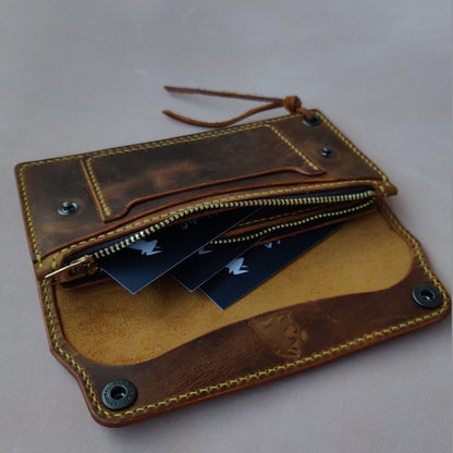 Long Trucker Wallet With A Ring For Chain Or Lanyard , Handmade Wallet For Rider, Biker or Trucker