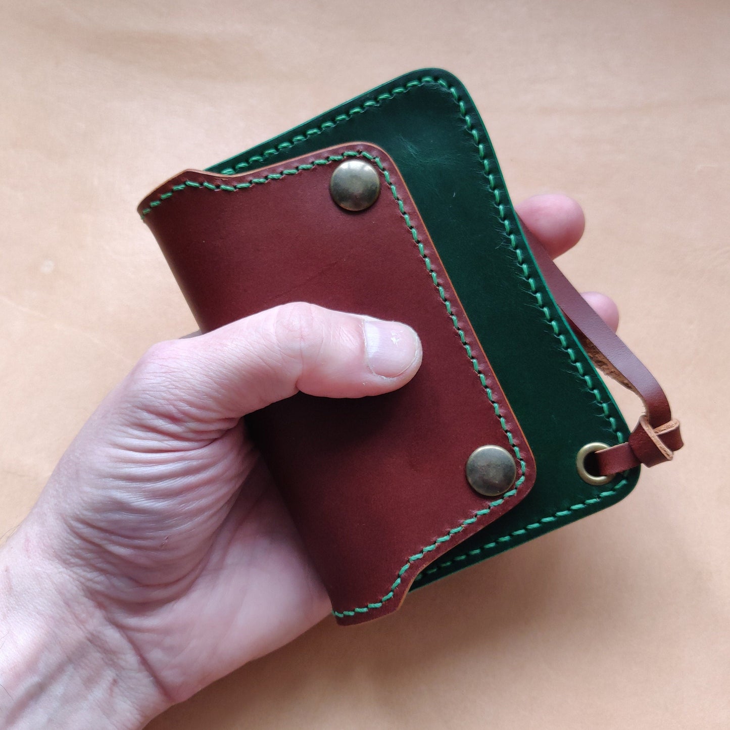 Short Trucker Wallet With A Ring For Chain Or Lanyard, EDC Wallet For Rider, Biker or Trucker