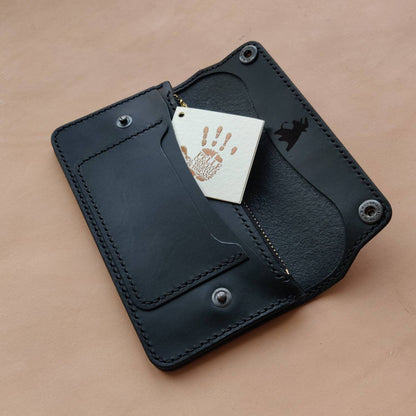 Long Trucker Leather Wallet With A Hole For Chain Or Lanyard , Handmade Wallet For Rider, Biker or Trucker