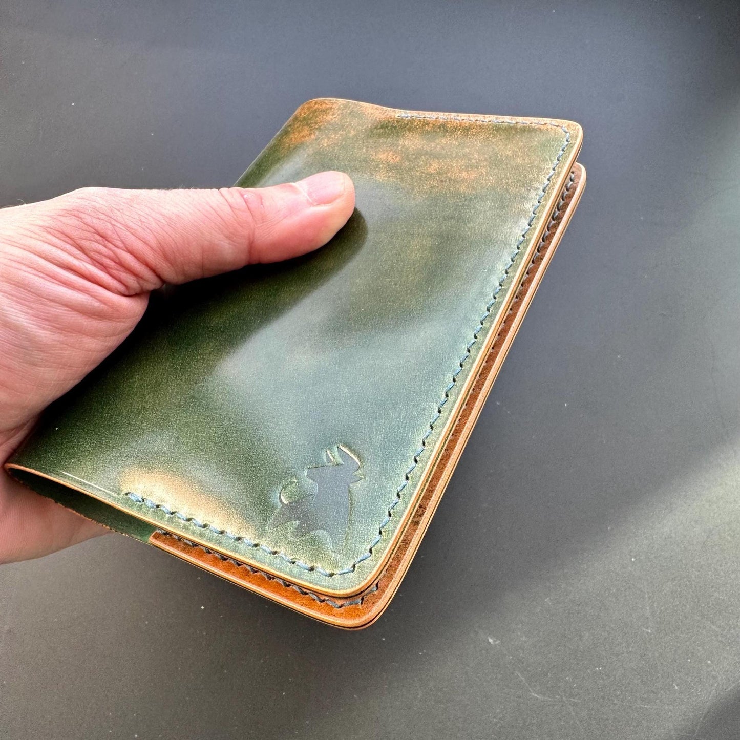Handmade Shell Cordovan Passport Cover – Marbled Green Apple – Rocado Leather – Luxury Travel Wallet – Hand-stitched