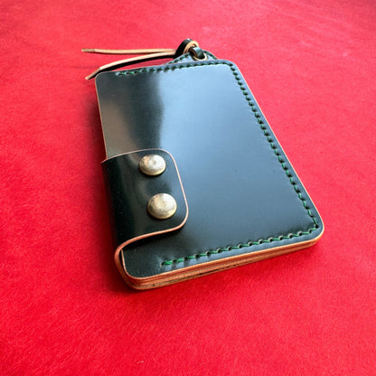 Rocado Shell Cordovan Leather Card Holder With A Ring For Chain Or Lanyard, Pocket Mini Wallet, Minimalist Card Holder Case