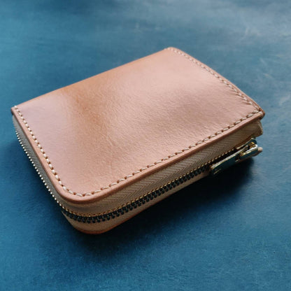 Small Zipper Wallet, Veg Tanned Zippered Wallet With Coin Purse, Buttero Leather Compact Wallet