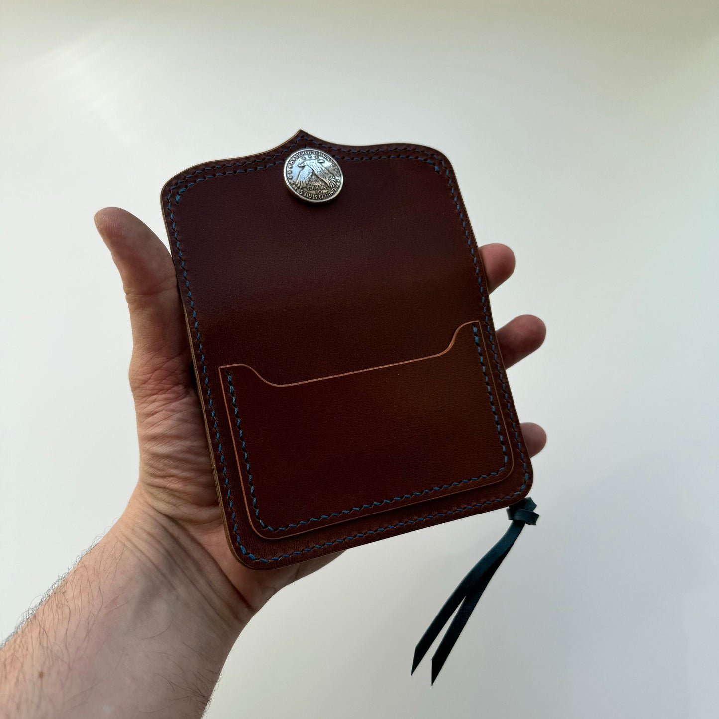 Short Trucker Wallet With A Ring For Chain Or Lanyard, Veg Tan Wallet, Stylish Wallet For Rider, Biker or Trucker