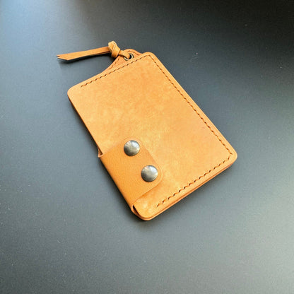 Leather Card Holder With A Ring For Chain Or Lanyard, Pocket Mini Wallet, Minimalist Card Holder Case