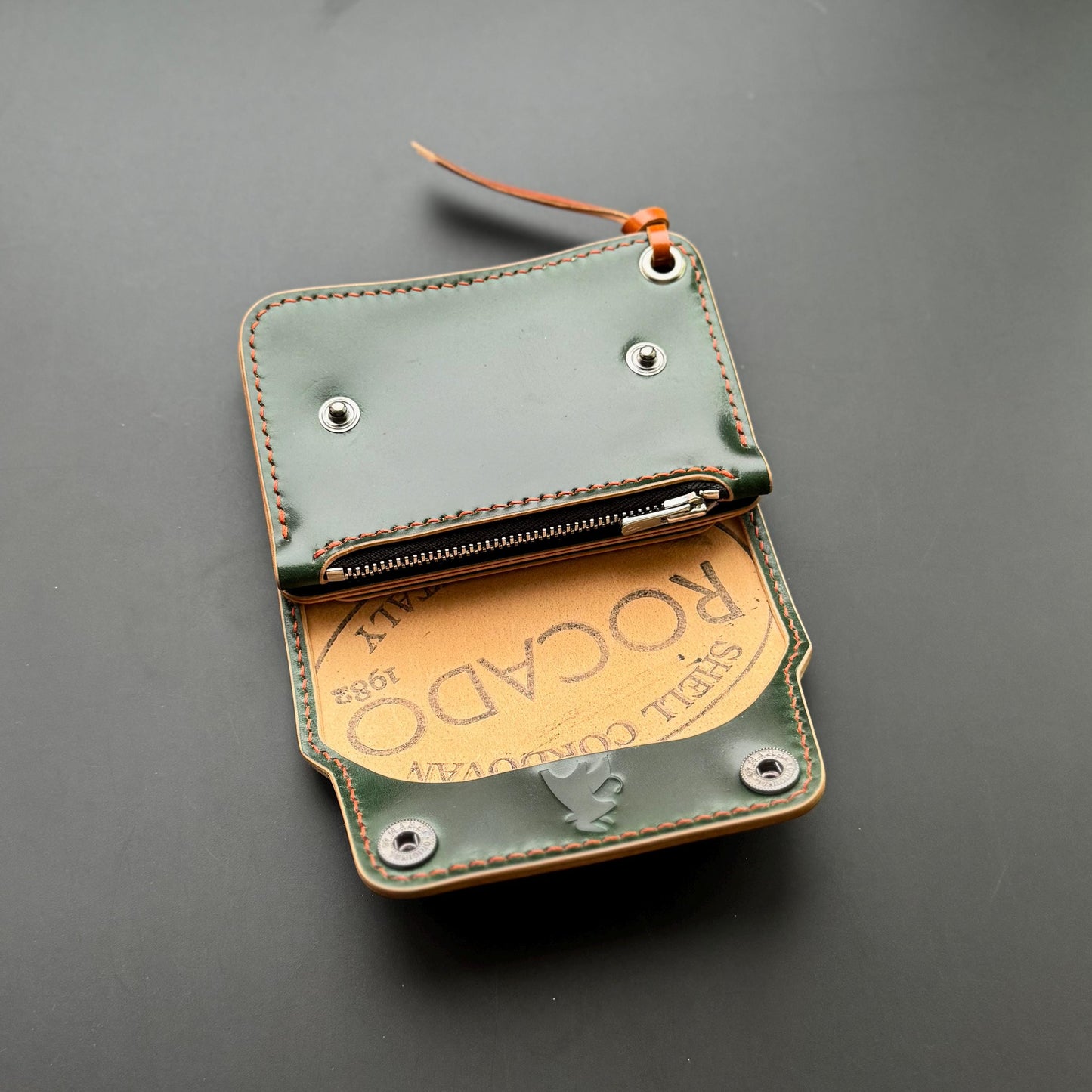 Rocado Shell Cordovan Short Trucker Wallet With A Ring For Chain Or Lanyard, Stylish Wallet For Rider, Biker or Trucker