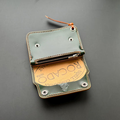 Rocado Shell Cordovan Short Trucker Wallet With A Ring For Chain Or Lanyard, Stylish Wallet For Rider, Biker or Trucker