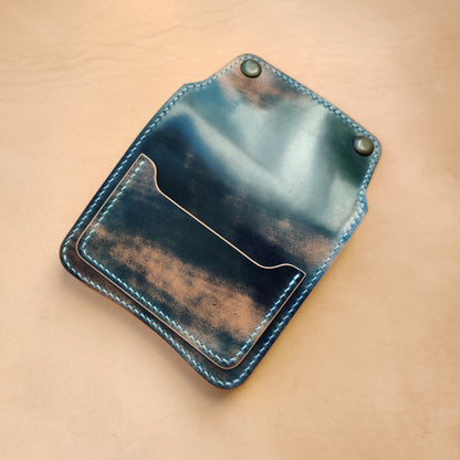 Rocado Shell Cordovan Short Trucker Wallet With A Ring For Chain Or Lanyard, Stylish Wallet For Rider, Biker or Trucker