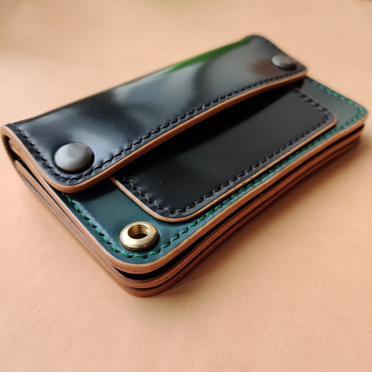 Rocado Shell Cordovan Mini Trucker Wallet, Luxury Compact Wallet