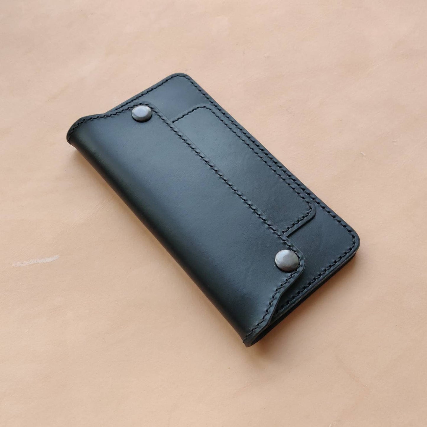 Long Trucker Leather Wallet With A Hole For Chain Or Lanyard , Handmade Wallet For Rider, Biker or Trucker