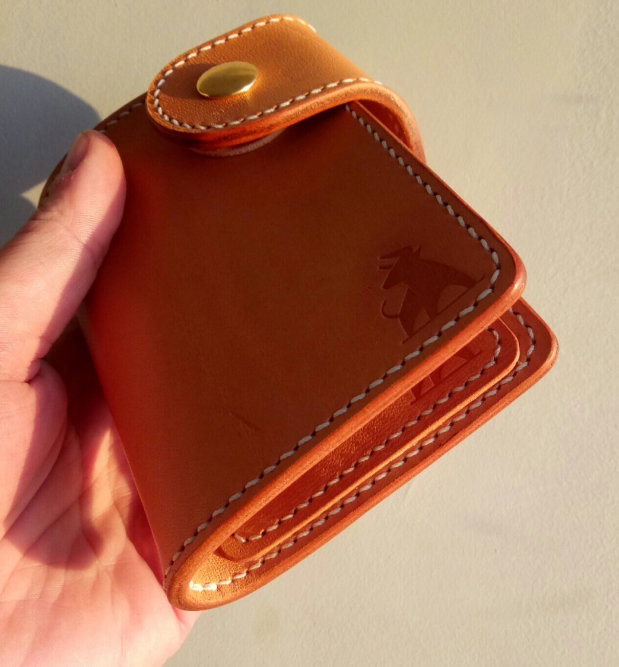 Leather Biker Wallet With A Ring For Chain Or Lanyard, Unpainted Veg Tanned Travel Western Wallet
