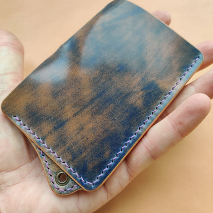 Rocado Shell Cordovan Leather Card Holder With A Ring For Chain Or Lanyard, Pocket Mini Wallet, Minimalist Card Holder Case