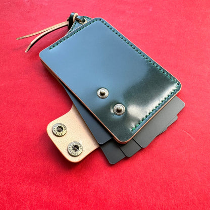 Rocado Shell Cordovan Leather Card Holder With A Ring For Chain Or Lanyard, Pocket Mini Wallet, Minimalist Card Holder Case