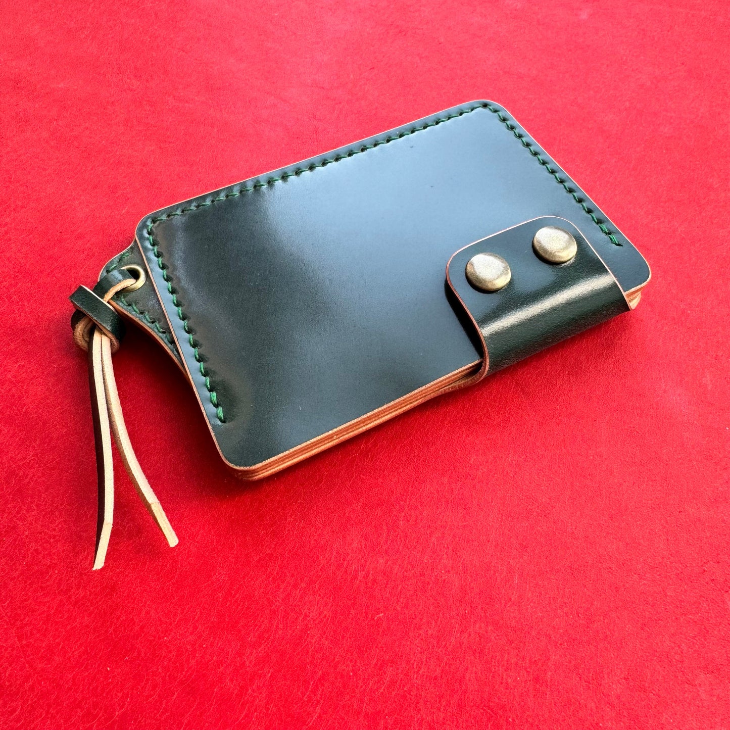 Rocado Shell Cordovan Leather Card Holder With A Ring For Chain Or Lanyard, Pocket Mini Wallet, Minimalist Card Holder Case